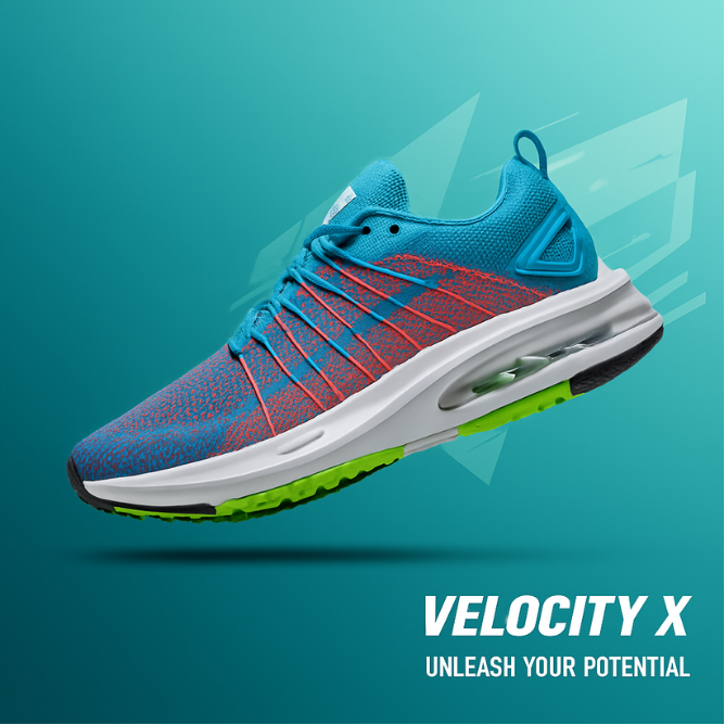 Velocity X running shoe marketing visual